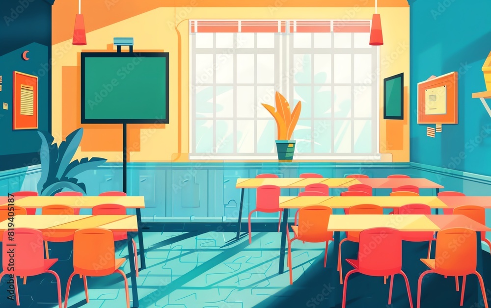 education flat design front view classroom theme cartoon drawing Triadic Color Scheme