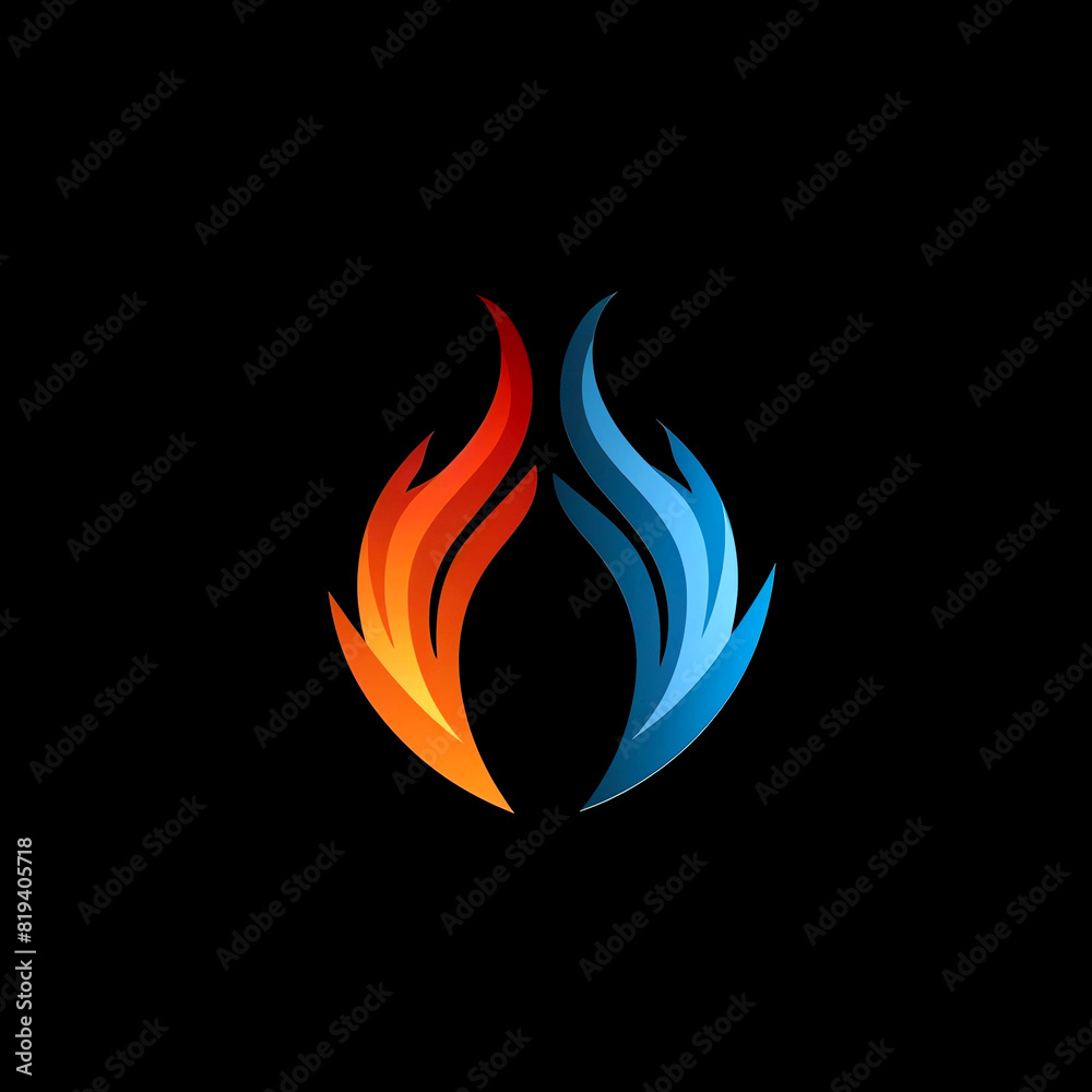Twin Blue and Red Flames Graphic Art on a Black Background