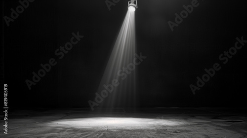 Black background illuminated by a single, powerful spotlight in the center #819405919