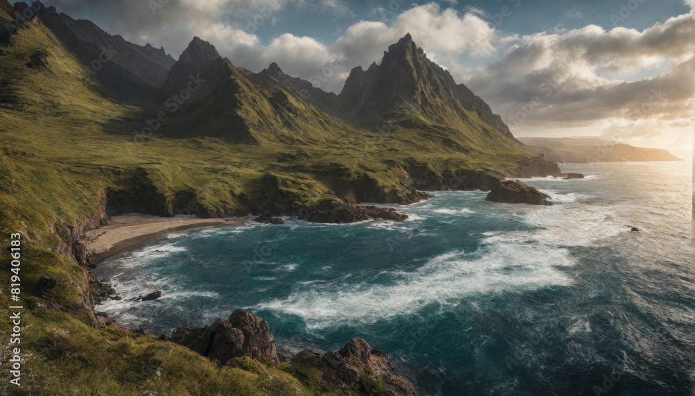 Foto einer cinematisch irischen Steilküste mit Ozean Foto einer cinematisch irischen Steilküste mit Ozean