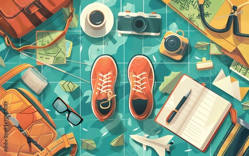 travel flat design top view exploration theme cartoon drawing Analogous Color Scheme