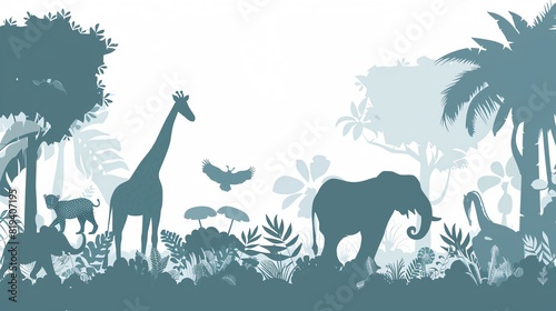 animals flat design side view jungle theme cartoon drawing Monochromatic Color Scheme