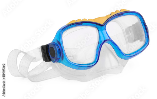 Blue diving mask isolated on white. Sports equipment