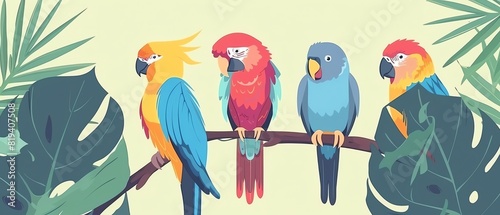 animals flat design front view aviary theme animation Complementary Color Scheme