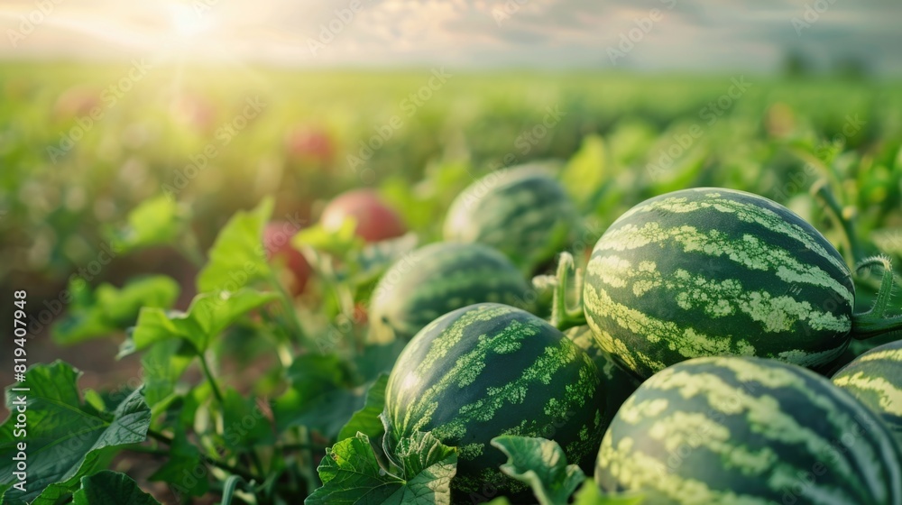 Watermelons in the field close-up. Selective focus Watermelons in the field close-up. Selective focus