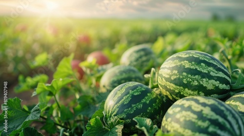 Watermelons in the field close-up. Selective focus