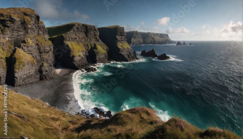 schottische, irische küste, cinematischer panoramablick, Steilküste mit atembraubenden Meerblick