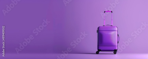 A purple suitcase is on a purple background, travel concept