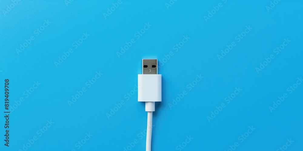 White wire usb-c on a blue background stuck in the phone. White wire usb-c on a blue background stuck in the phone.