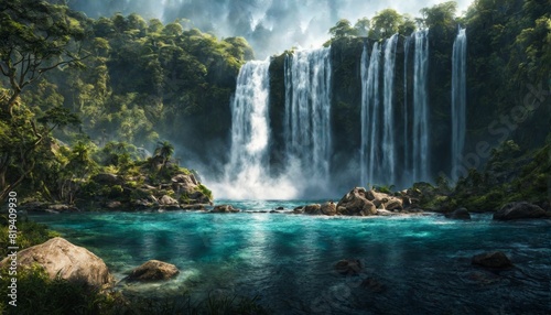 cinematisch aussehende landschaft mit traumhaften wasserfall, island, irland schottland