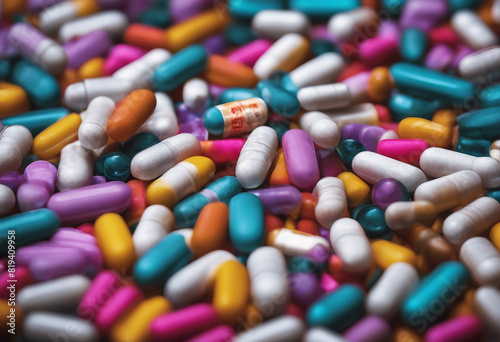 Pile of colorful medicine pills and capsules in blister packs