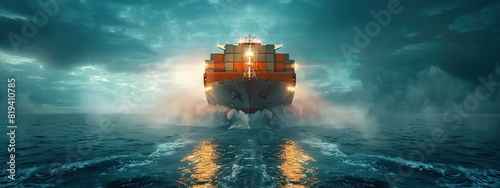 Cargo container Ship  cargo vessel ship carrying container and running for import export concept photo