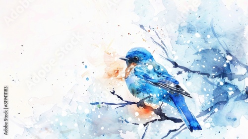 Winter watercolor illustration with a bird