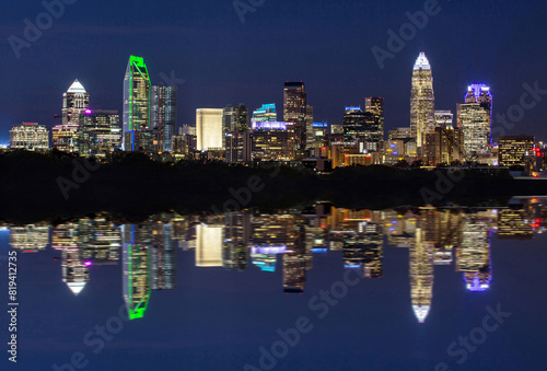 Fanciful Symmetrical View of Uptown Charlotte, North Carolina, at Twilight