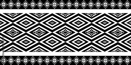 Mexican traditional fabric pattern with white stripes, black background. Seamless geometric shapes. Illustration, vector, design, carpet.