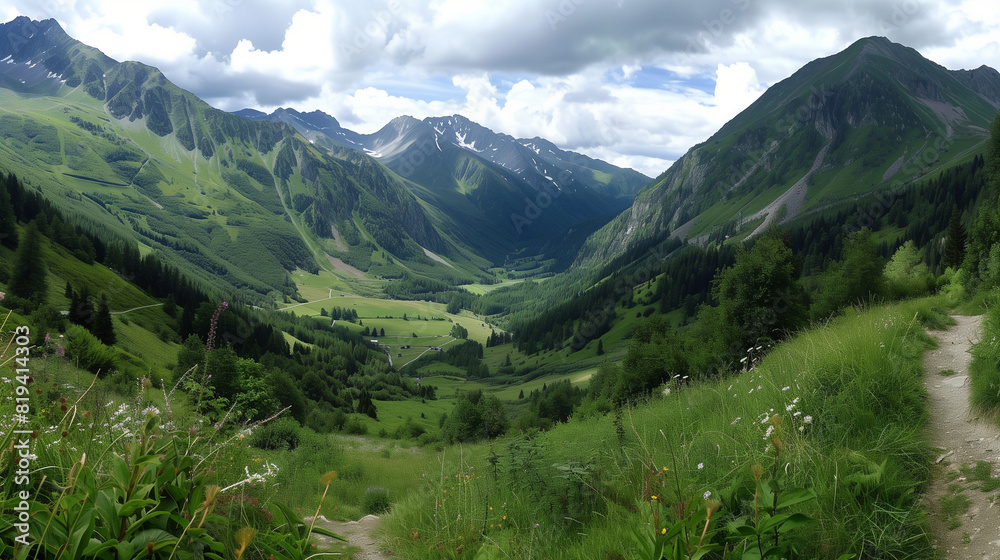 Fototapeta premium Valley View With Background Mountains