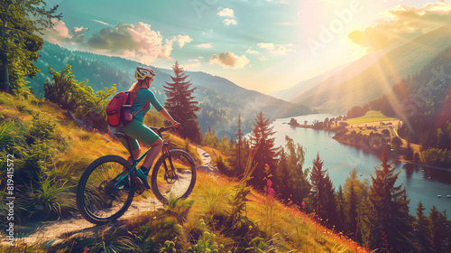 Man Riding Mountain Bike Down Trail