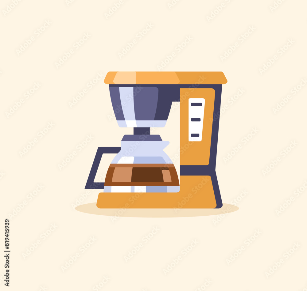 Vector flat illustration of a coffee machine on a yellow background.