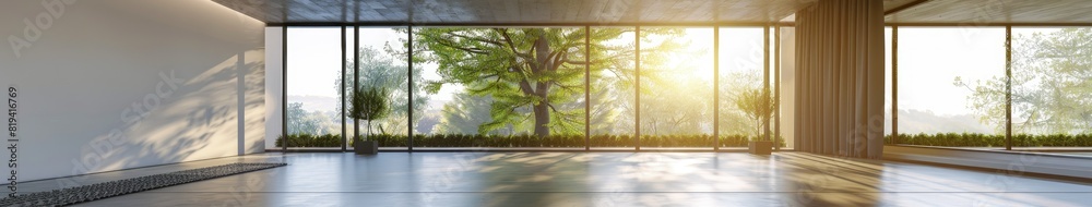 Fototapeta premium Modern contemporary empty hall with nature view 