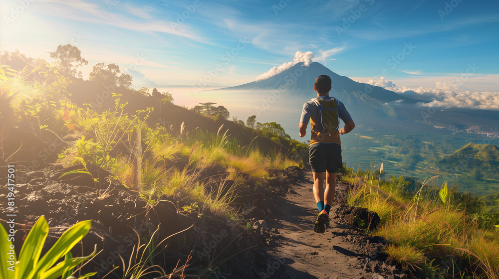 Fototapeta premium Man Running on Trail in Mountains