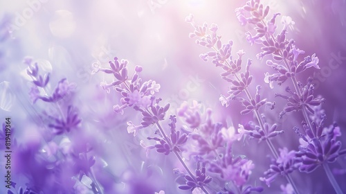 Soft-focus image of lavender flowers in purple hues, evoking calmness and tranquility