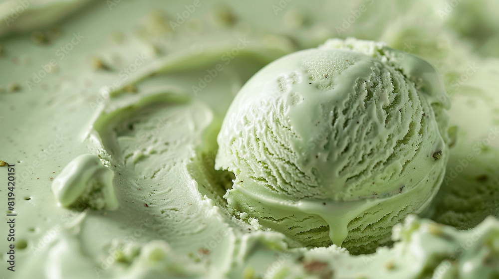 Close-up of delicious pistachio ice cream for background Close-up of delicious pistachio ice cream for background