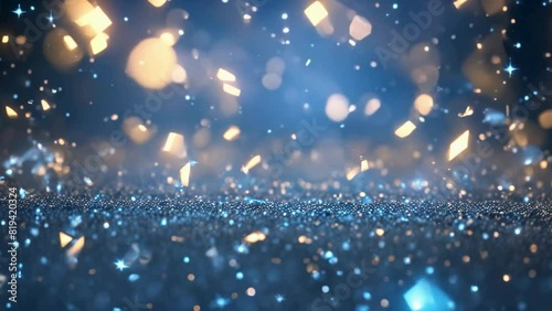 A captivating abstract background animation showcases icy glittering particles and glowing blue shooting stars that move diagonally. This Full HD looped motion background offers a seamless display of  photo