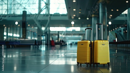Two suitcases in an empty airport hall
