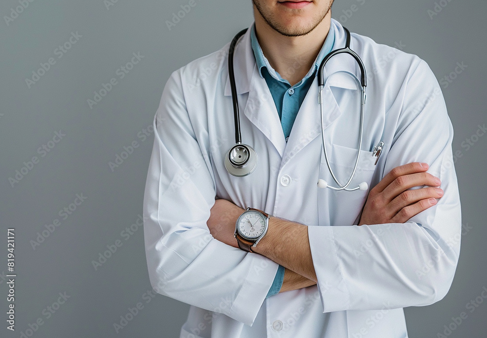 Photo portrait of young male doctor arms crossed and wearing a stethoscope Photo portrait of young male doctor arms crossed and wearing a stethoscope