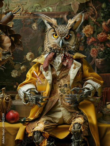 An owl wearing a kangaroo mascot