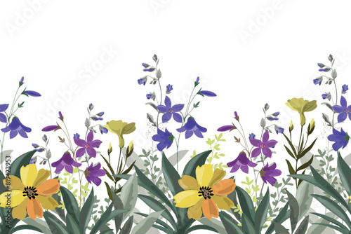 Floral seamless horizontal pattern, border with meadow flowers.