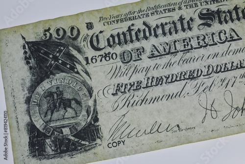 Civil war Confederate Paper Currency photo