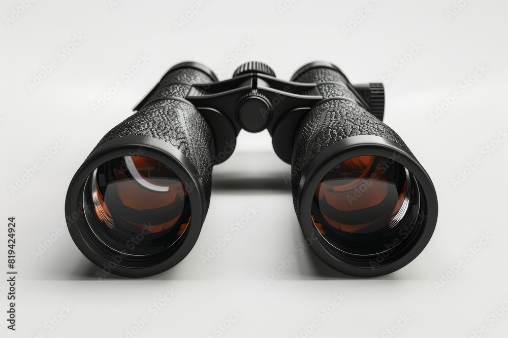 A pair of binoculars with a black and orange lens A pair of binoculars with a black and orange lens