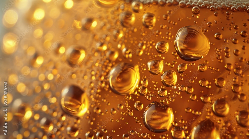 A close up of a glass of beer with droplets of water on the surface A close up of a glass of beer with droplets of water on the surface