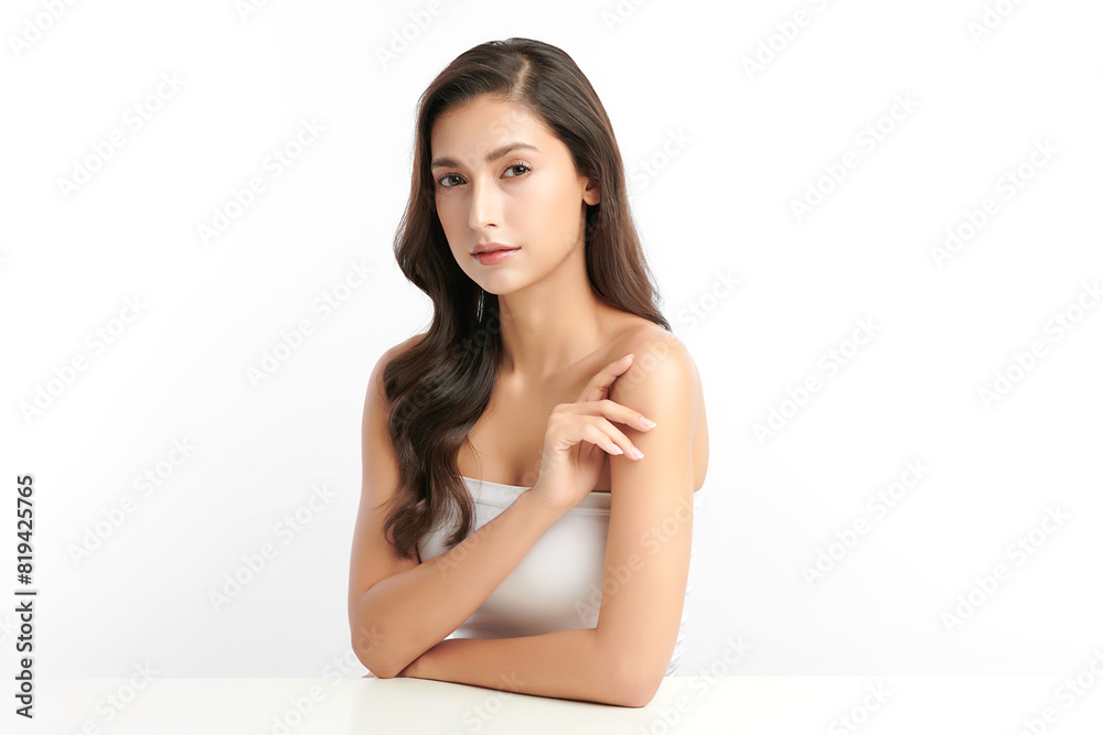 Beautiful young asian woman with clean fresh skin on white background, Face care, Facial treatment, Cosmetology, beauty and spa, Asian women portrait. Beautiful young asian woman with clean fresh skin on white background, Face care, Facial treatment, Cosmetology, beauty and spa, Asian women portrait.