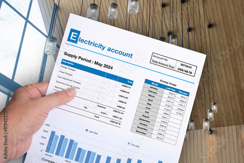 Electricity account bill showing energy usage items.
