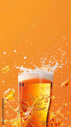 glass of beer with bubbles. happy beer Day Poster with copy space