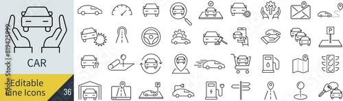 線の編集ができるベクターの車のアイコンセット（アウトライン化していない）