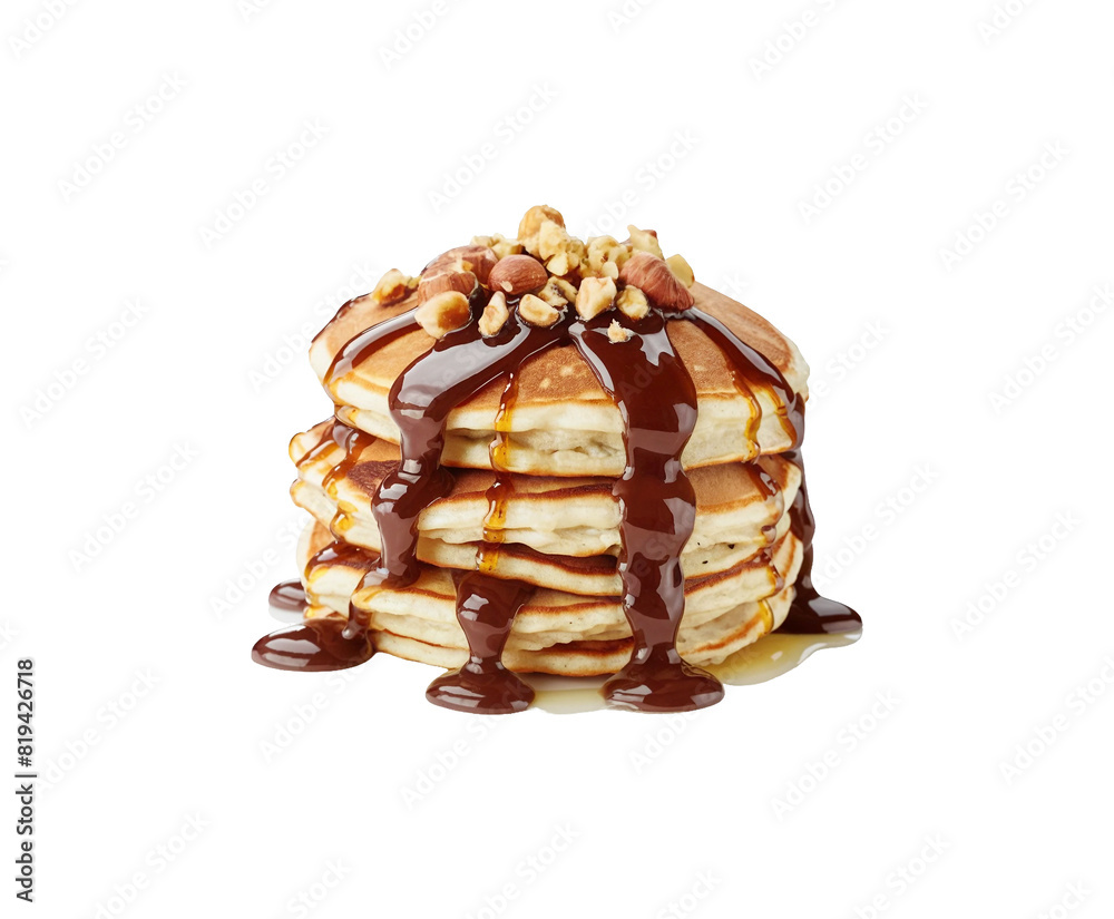 Chocolate hazelnut pancakes isolated on transparent background Ai generative. Chocolate hazelnut pancakes isolated on transparent background Ai generative.