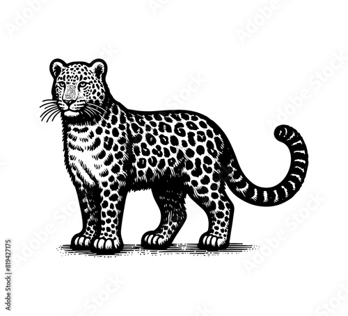 amur leopard vintage hand drawn vector
