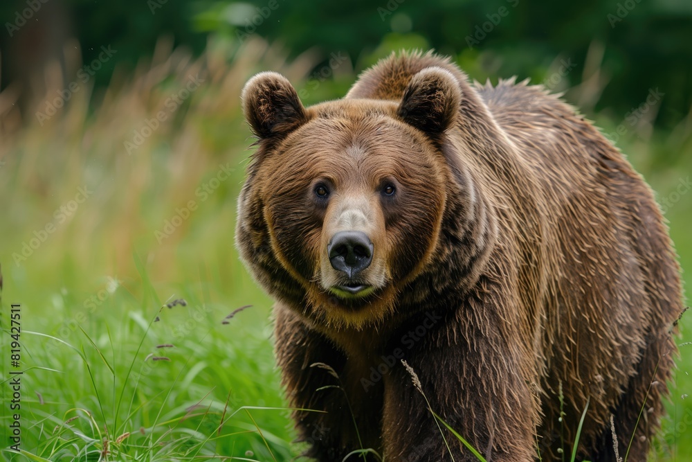 a bear in the forest on a green background