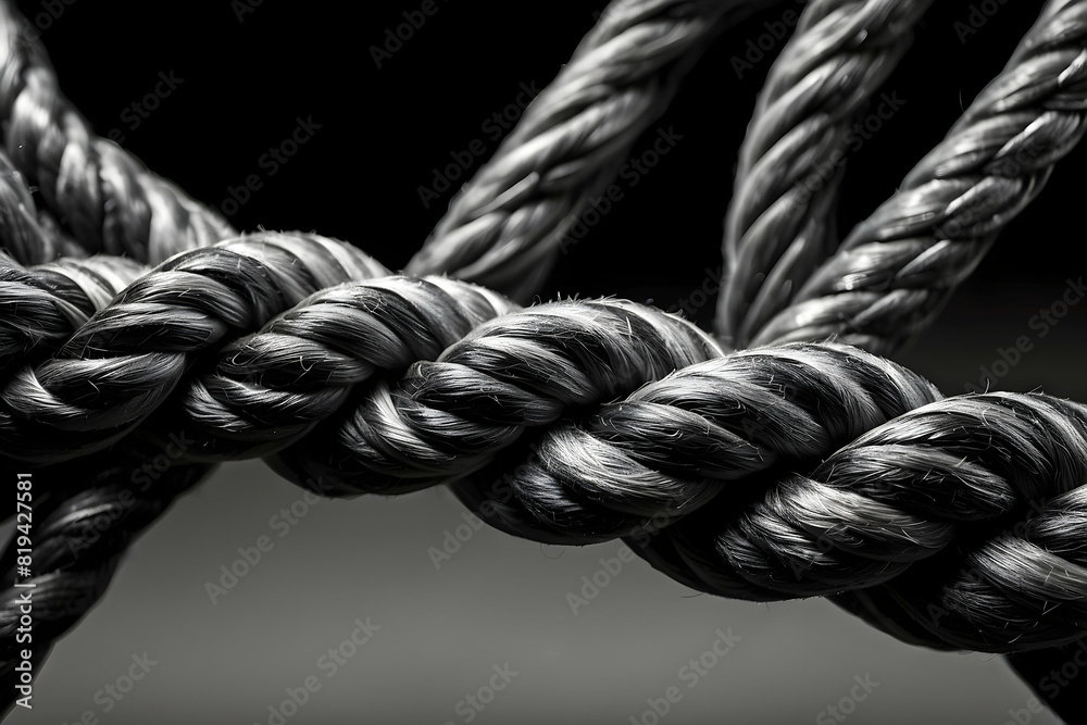 An artistic grayscale macro shot of intertwined ropes, focusing on textures and patterns An artistic grayscale macro shot of intertwined ropes, focusing on textures and patterns