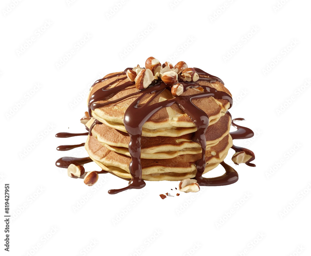 Chocolate hazelnut pancakes isolated on transparent background Ai generative. Chocolate hazelnut pancakes isolated on transparent background Ai generative.
