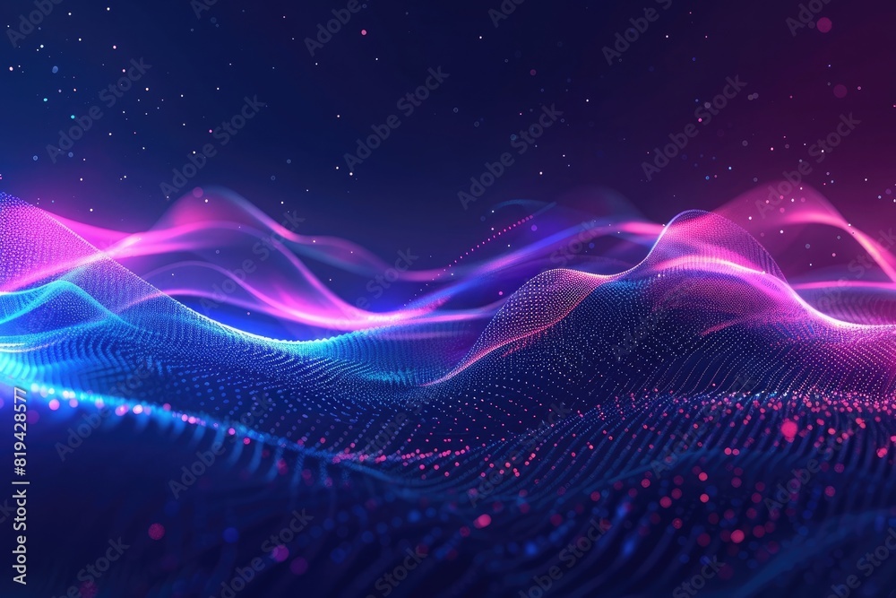 2045 made of sound waves, futuristic design with colorful glowing neon lines on dark background. Vector illustration in an isolated style on pastel background.