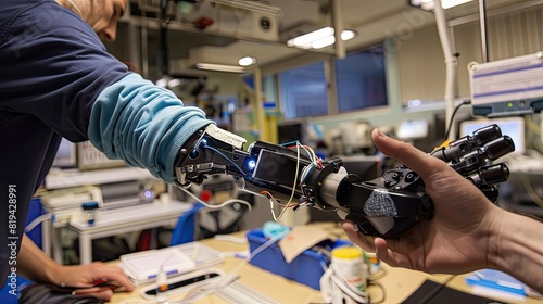 Brain-computer interface technology enabling paralyzed patients to control robotic limbs with their thoughts photo