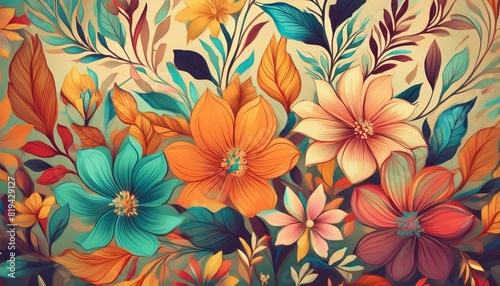 A floral background, comic illustration style, vintage painting, and watercolor style, with grain texture of antique paintings; abstract pattern for creative design