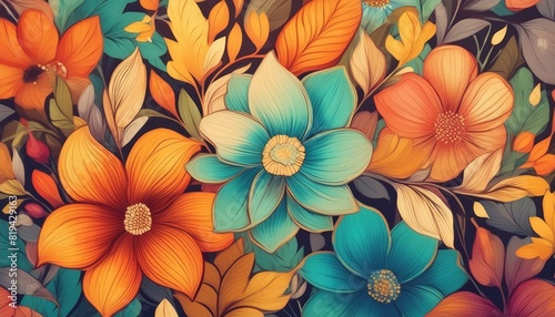 Wallpaper Mural A floral background, comic illustration style, vintage painting, and watercolor style, with grain texture of antique paintings; abstract pattern for creative design Torontodigital.ca