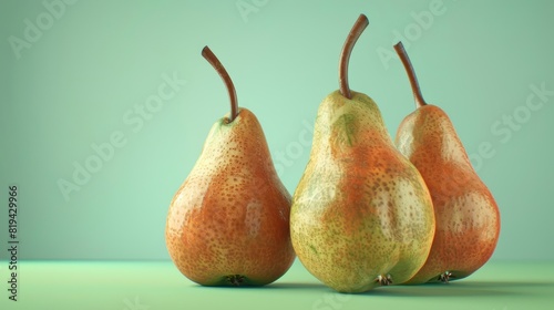 Pears, a photorealistic illustration against pastel green background with copy space for text or logo, beautifully illuminated by studio lighting