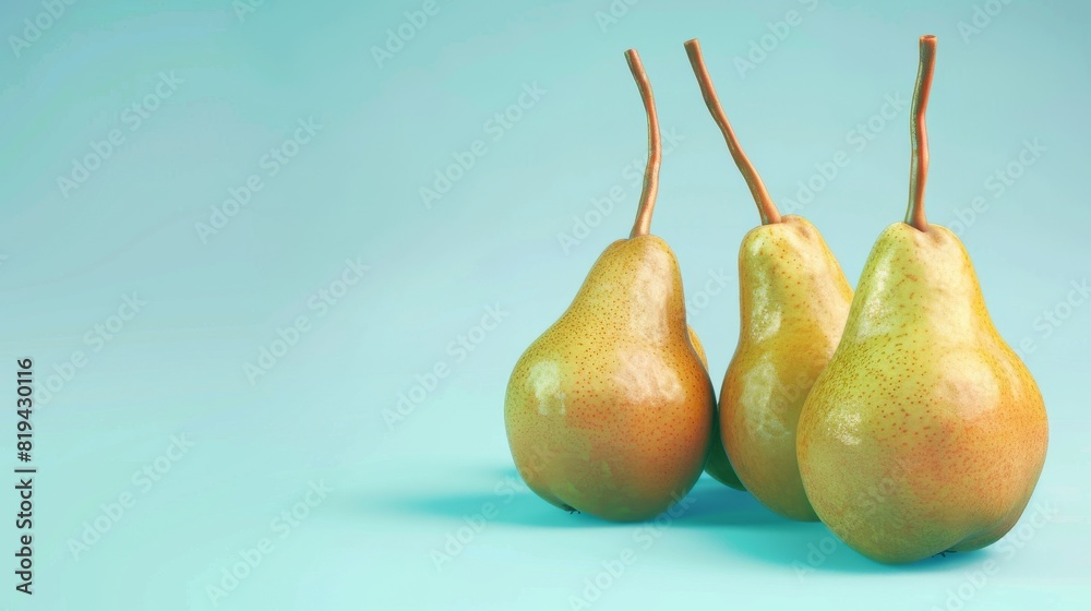Pears, a photorealistic illustration against pastel blue background with copy space for text or logo, beautifully illuminated by studio lighting