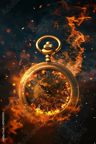 Vintage Pocket Watch with Fiery Elements and Smoke